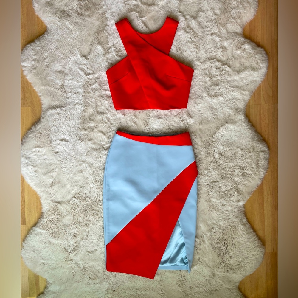 Red&Blue Top and Skirt Set
